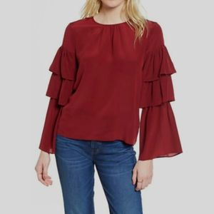 🏴CLOSING SALE🏴NWT Madewell Silk Ruffle Blouse in Burgundy